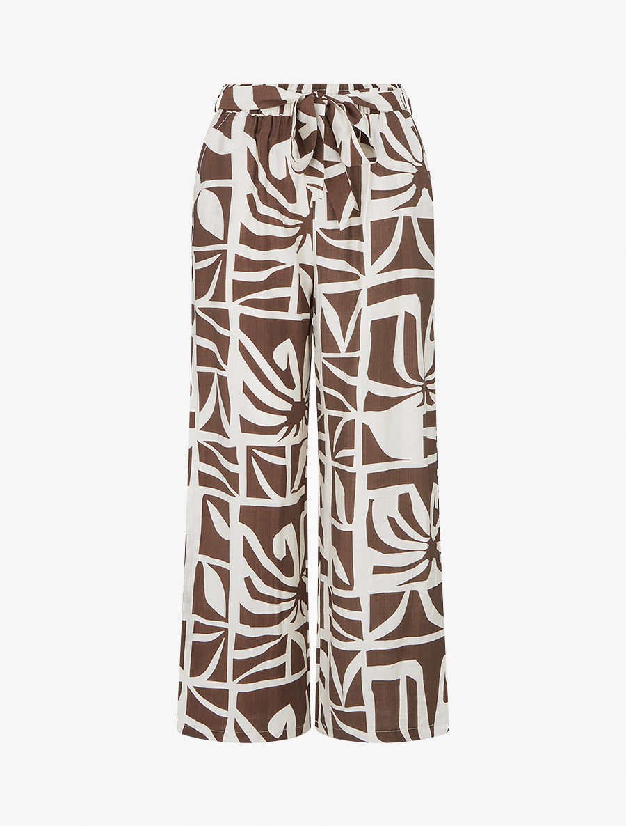 Pantalon élastiqué coupe droite imprimé graphique - Marron - 1