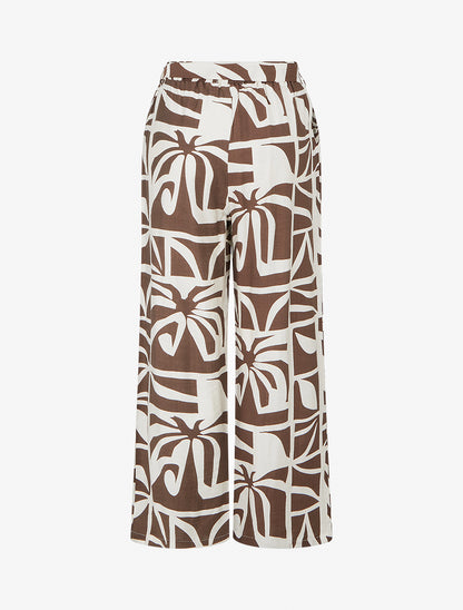 Pantalon élastiqué coupe droite imprimé graphique - Marron - 2