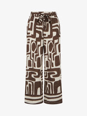 Pantalon élastiqué coupe droite imprimé fantaisie - Marron - 1