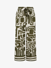 Pantalon élastiqué coupe droite imprimé fantaisie - Kaki - 1