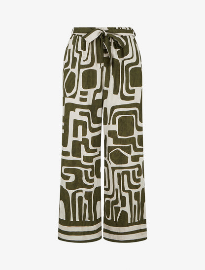 Pantalon élastiqué coupe droite imprimé fantaisie - Kaki - 1