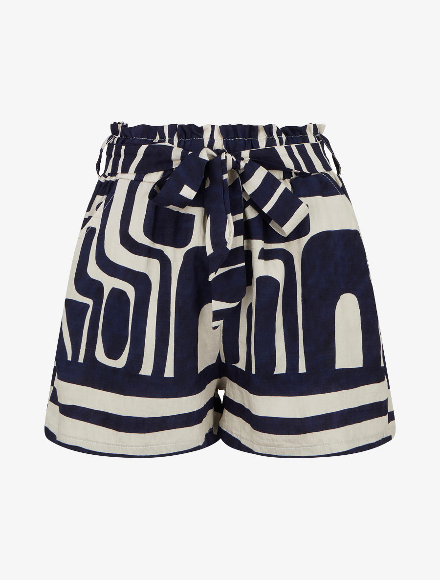Elastische bedruckte Shorts mit Fantasiemuster - marineblau
