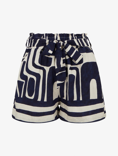 Elastische bedruckte Shorts mit Fantasiemuster - marineblau