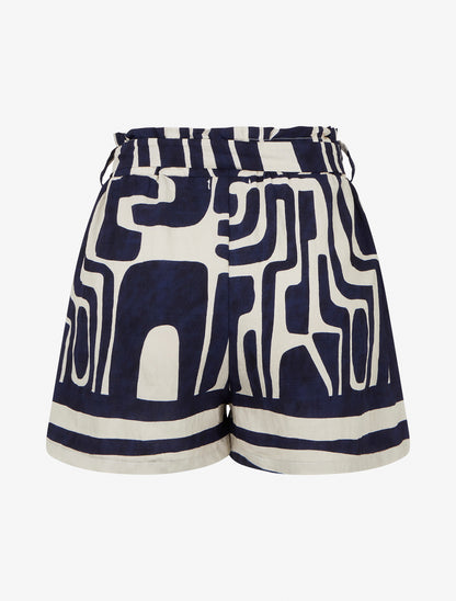 Elastische bedruckte Shorts mit Fantasiemuster - marineblau