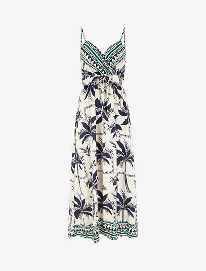 Robe longue à imprimé palmiers - Marine - 1