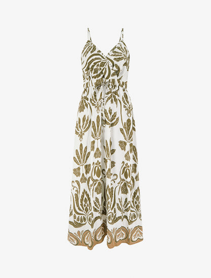 Robe longue à imprimé ikat - Kaki - 1