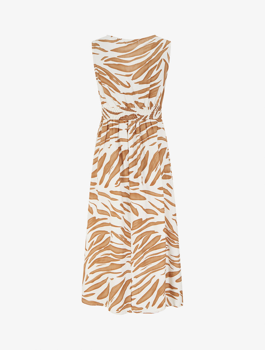 Robe imprimé fantaisie à col cache-coeur - Camel - 2