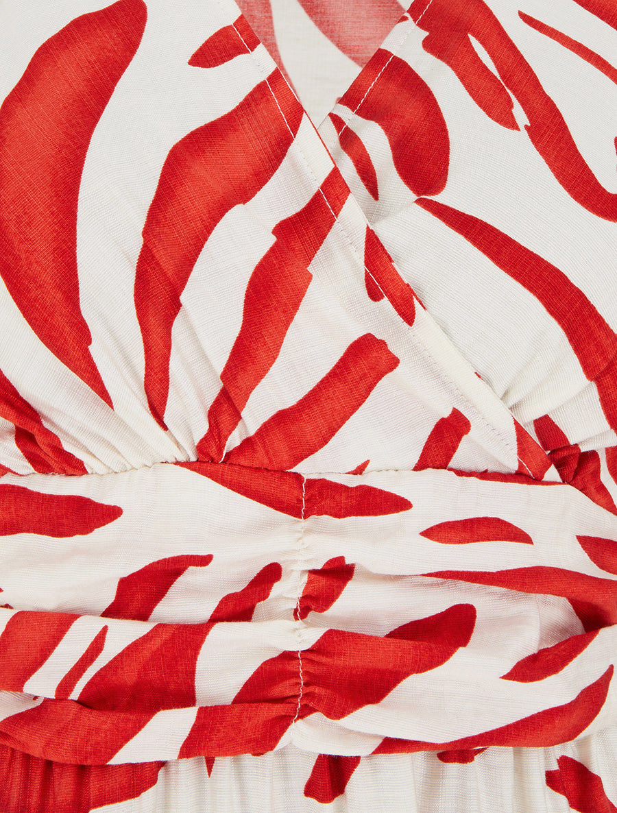 Robe imprimé fantaisie à col cache-coeur - Rouge - 3