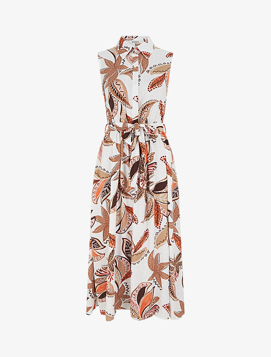 Robe chemise longue à imprimé feuillages - Marron - 1