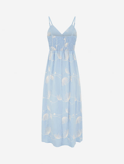 Robe longue empire à broderies végétales - Bleu ciel - 2