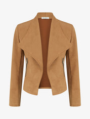 Jacke aus Wildlederimitat mit dekorativen Reißverschlusstaschen - Kamel