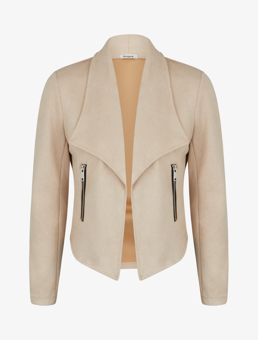 Jacke aus Wildlederimitat mit Schalkragen - Beige