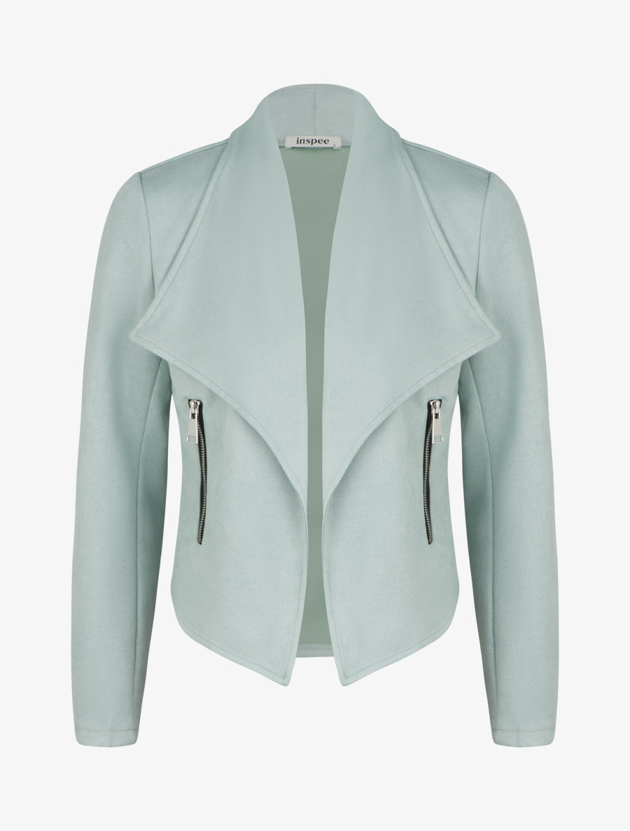 Jacke aus Wildlederimitat mit Schalkragen - Wassergrün