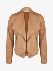 Jacke aus Wildlederimitat mit Schalkragen - Kamel