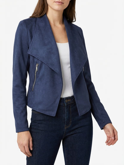 Jacke aus Wildlederimitat mit Schalkragen - Marine