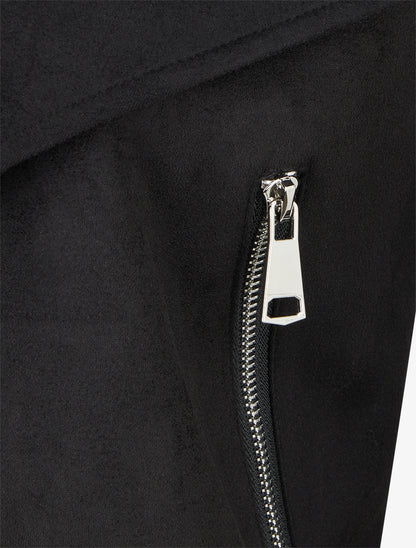 Jacke aus Wildlederimitat mit Schalkragen - Schwarz