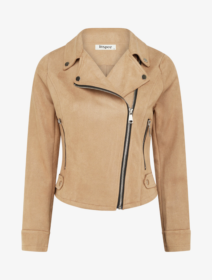 Veste en suédine à fermeture zippée - Camel clair - 1