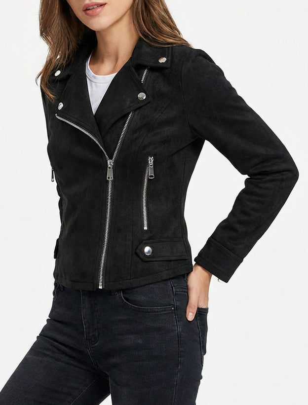 Jacke aus Wildlederimitat mit Reißverschluss - Schwarz