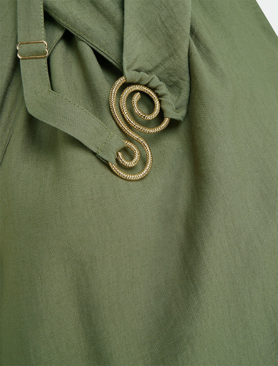 Robe longue à bretelles bijoux - Kaki - 3