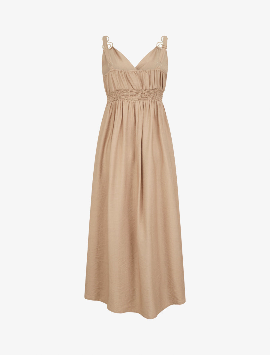 Robe longue à bretelles bijoux - Beige - 2