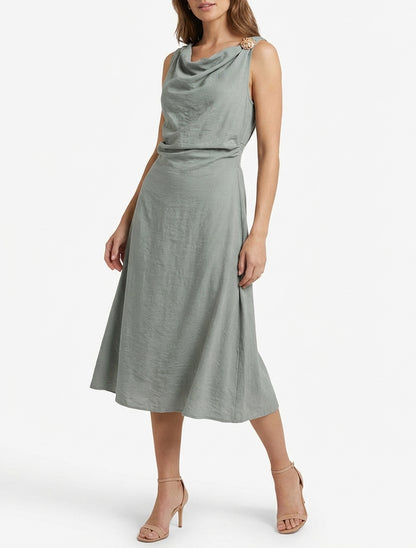 Ärmelloses langes Kleid mit Drapierungseffekt - Grün/Grau