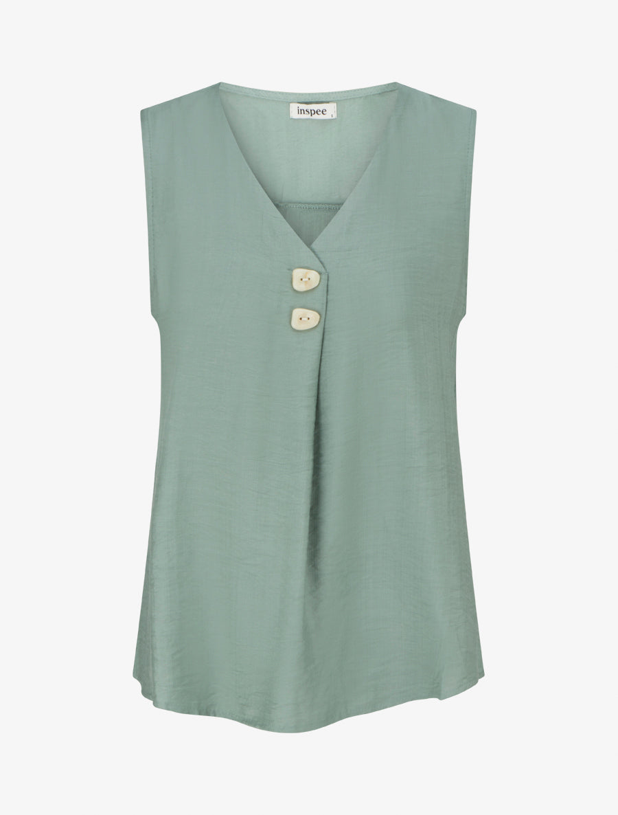 Top sans manches à col V boutonné - Vert clair - 1
