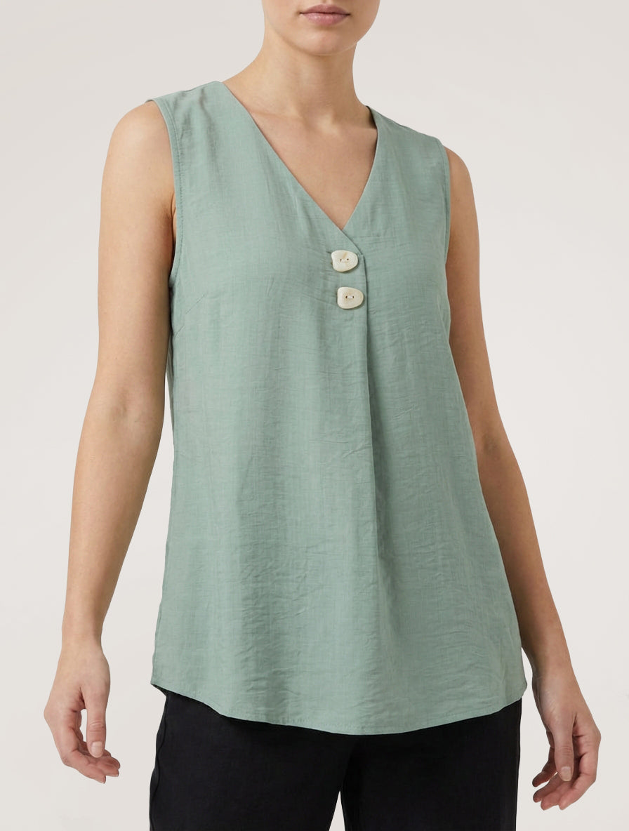 Ärmelloses Top mit V-Ausschnitt und Knopfleiste - Hellgrün