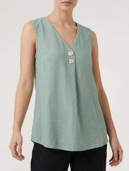 Ärmelloses Top mit V-Ausschnitt und Knopfleiste - Hellgrün