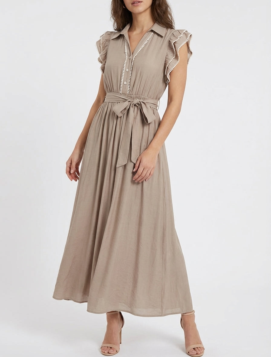 Langes Kleid mit Flügelärmeln aus Häkelspitze - Maulwurf