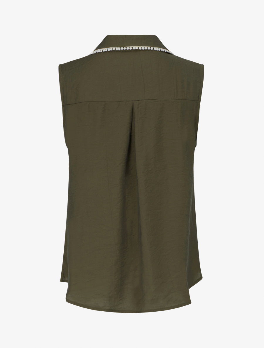 Chemise sans manches à broderie palmier - Kaki - 2