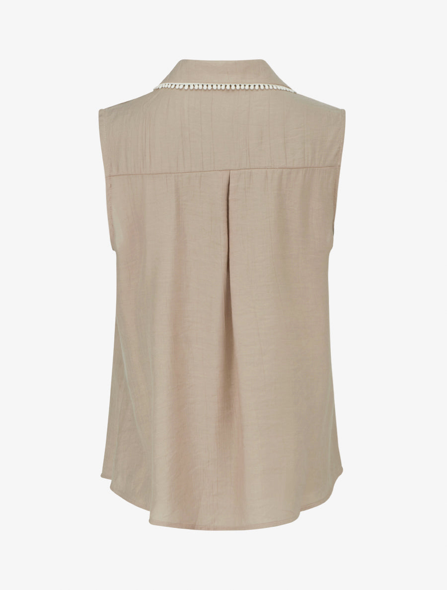 Chemise sans manches à broderie palmier - Taupe clair - 2