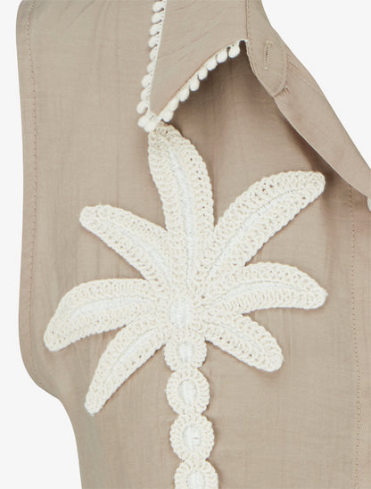 Chemise sans manches à broderie palmier - Taupe clair - 3