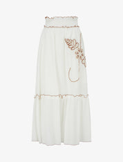 Jupe longue évasée à motif floral brodé - Blanc - 1