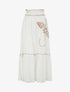 Jupe longue évasée à motif floral brodé - Blanc - 1