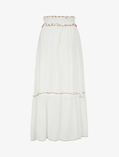 Jupe longue évasée à motif floral brodé - Blanc - 2