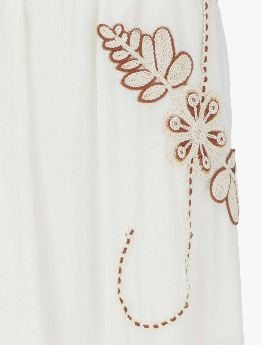 Jupe longue évasée à motif floral brodé - Blanc - 3