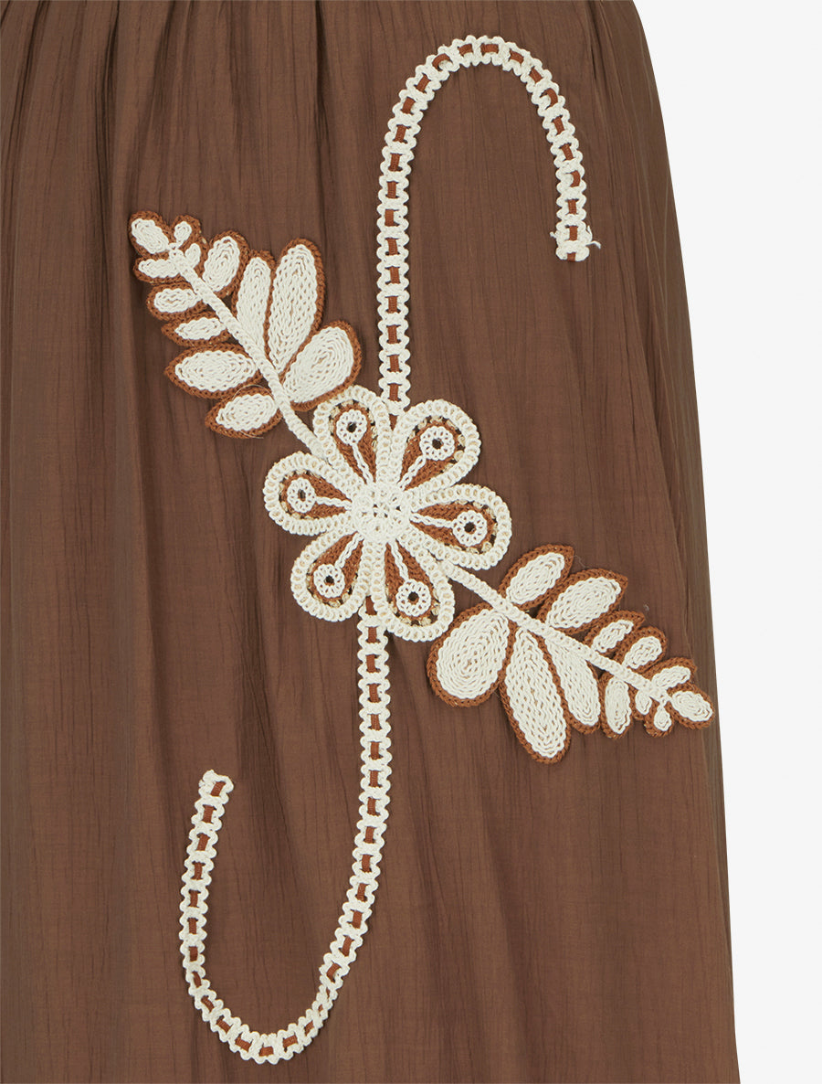Jupe longue évasée à motif floral brodé - Marron - 3