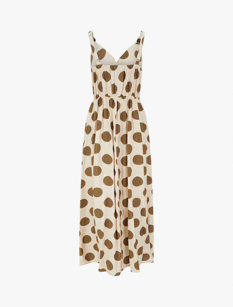 Robe longue à bretelles perlées et imprimé pois - Marron - 2