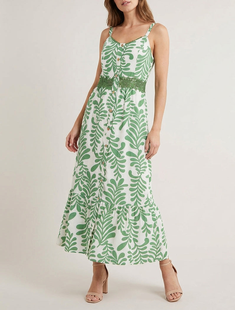 Ausgestelltes Kleid mit Fantasiemuster - Grün