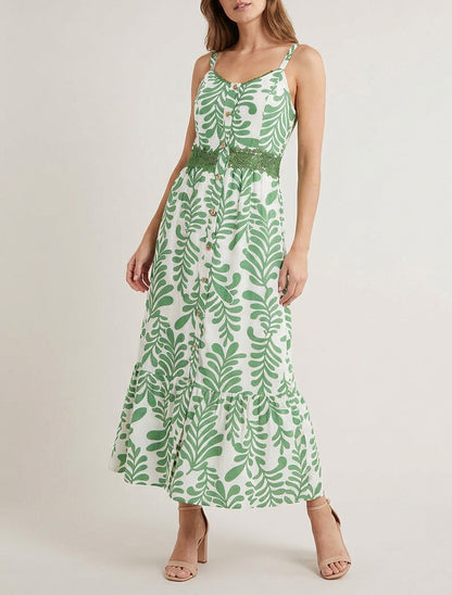 Ausgestelltes Kleid mit Fantasiemuster - Grün