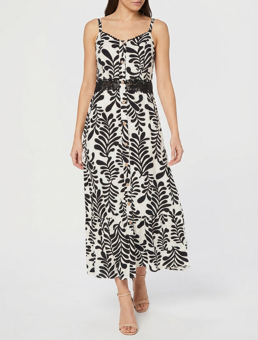 Ausgestelltes Kleid mit Fantasiemuster - Schwarz