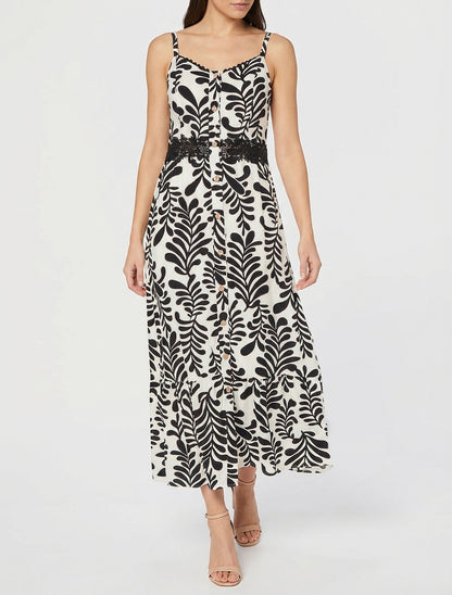 Ausgestelltes Kleid mit Fantasiemuster - Schwarz