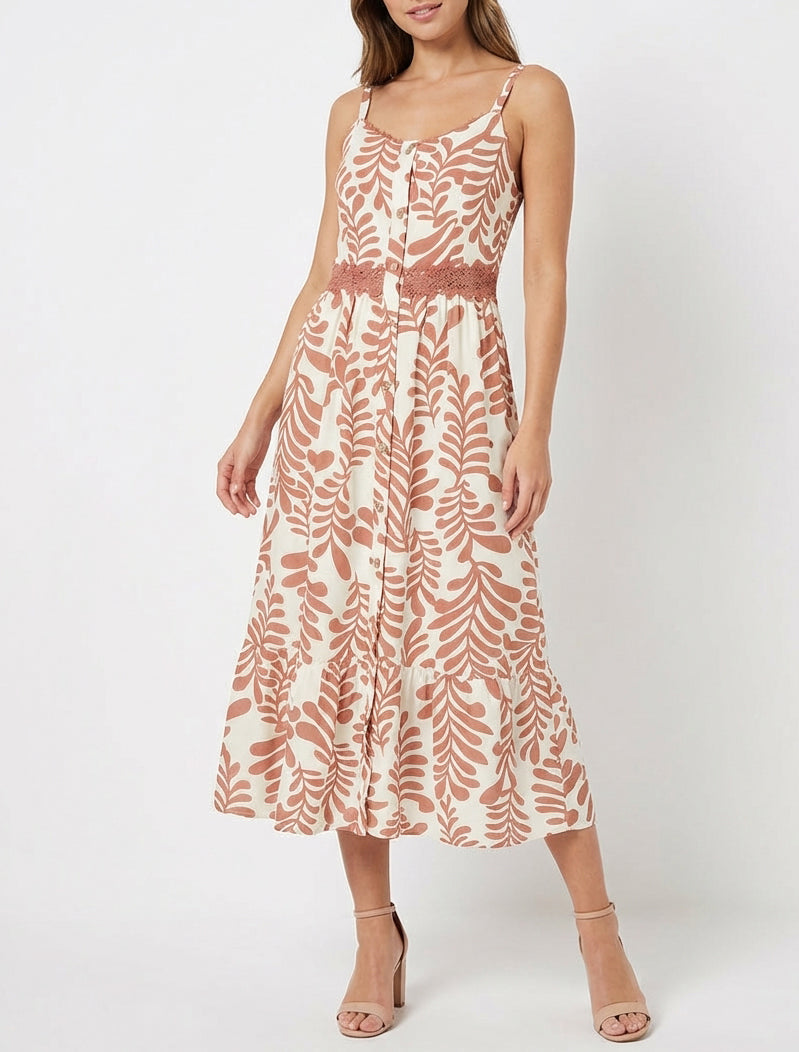 Ausgestelltes Kleid mit Fantasiemuster - Altrosa