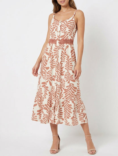 Ausgestelltes Kleid mit Fantasiemuster - Altrosa