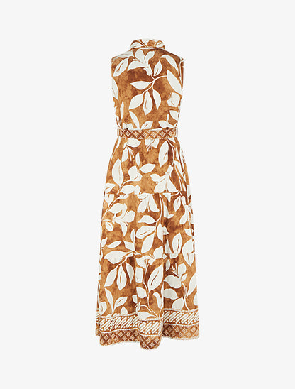 Robe chemise imprimé fleurs tropicales - Camel - 2