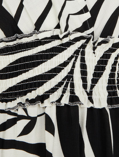 Robe imprimé feuillages à bretelles à noeud - Noir - 3