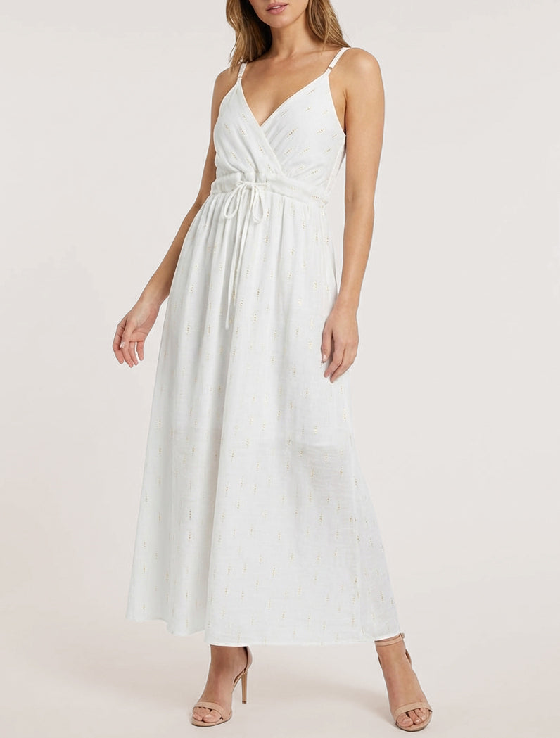 Einfarbiges elastisches Kleid mit schimmerndem Detail - Weiß
