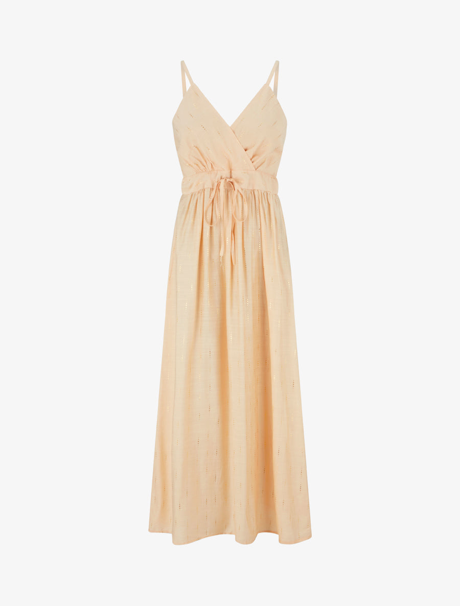 Robe élastiquée unie à détail irisé - Rose saumon - 1