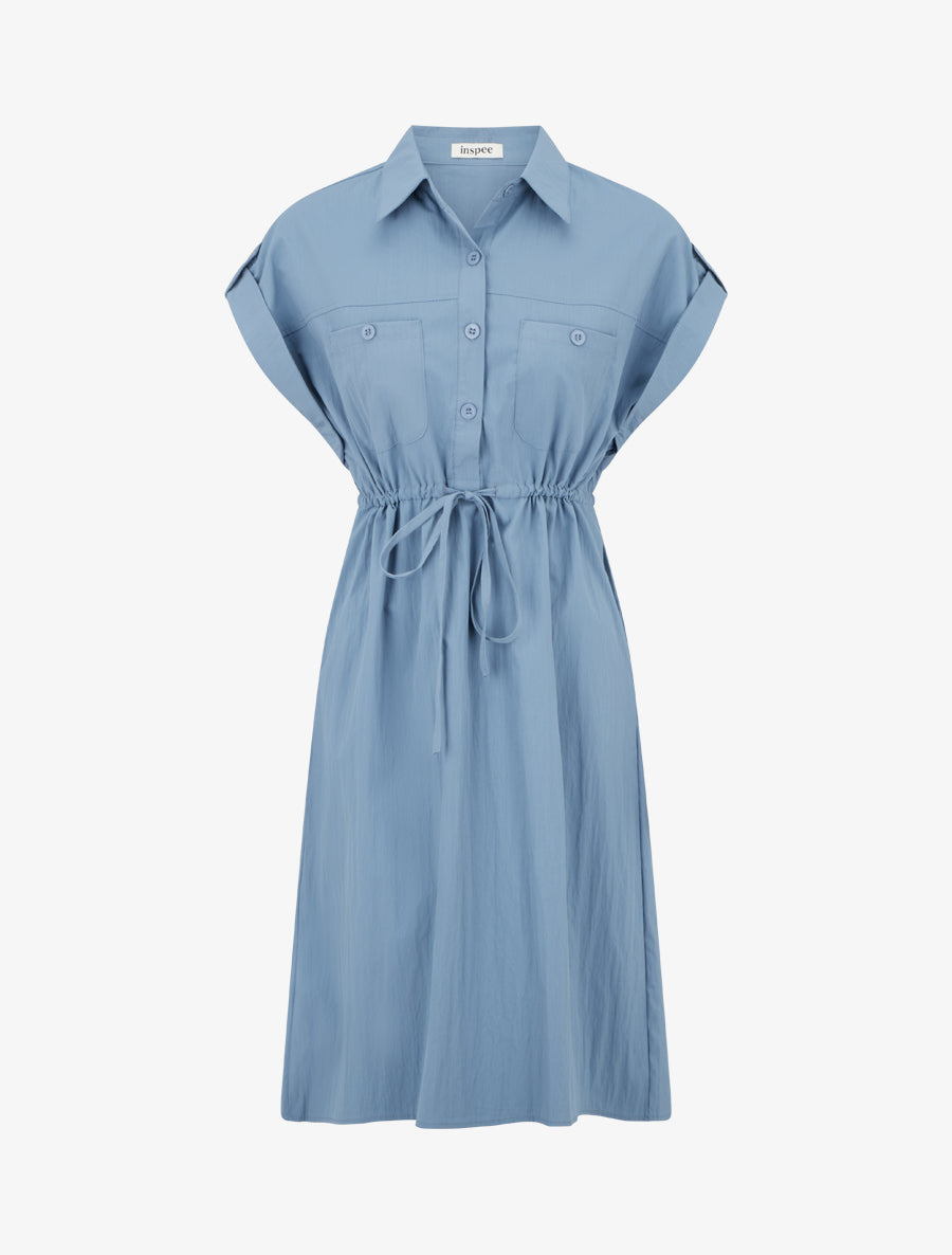 Robe droite unie à manches courtes - Bleu - 1