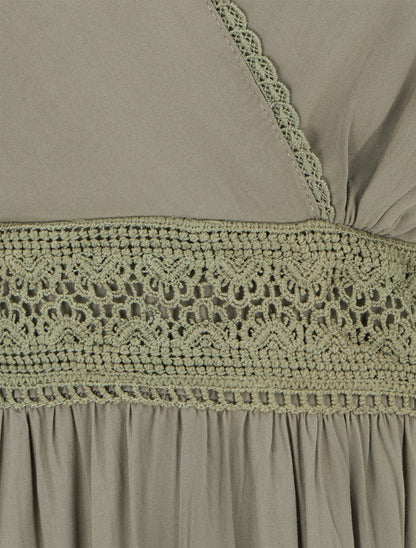 Robe sans manches à broderies - Kaki - 3